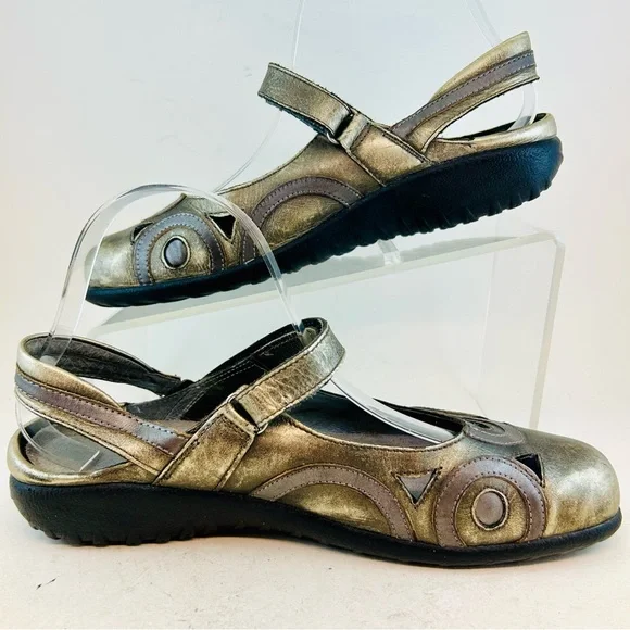 Naot Metallic Pewter Silver Bronze Rongo Mary Jane Slingback Flat Shoes, sz 39 8 - Picture 4 of 12